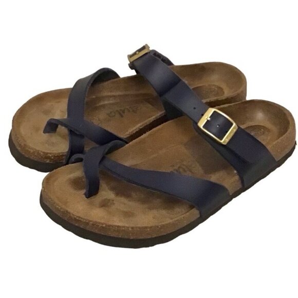 Betula 5 Birkenstock Women’s Footbed Cork Sandals Flip Flops Navy Blue Portugal - Picture 1 of 10